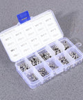 Stainless Steel Hex Socket Grub Screws Kit 200 Piece Assortment For Heavy Duty Gear Locating With Flat Point and Headless Design Pro Grade High Tensile Strength and Galling Resistance for Industrial Use Includes M5 plastic case with assorted stainless steel set screws