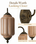 RONGHUAFUGUI Vintage Modern Wall Sconce with Amber Glass showcasing brushed vintage finish and amber ribbed glass shade.