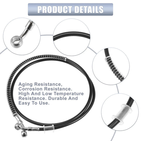 51.18 Inch Stainless Steel Braided Motorcycle Hydraulic Brake Line Kit With 10mm Inner Diameter shown in details and features.