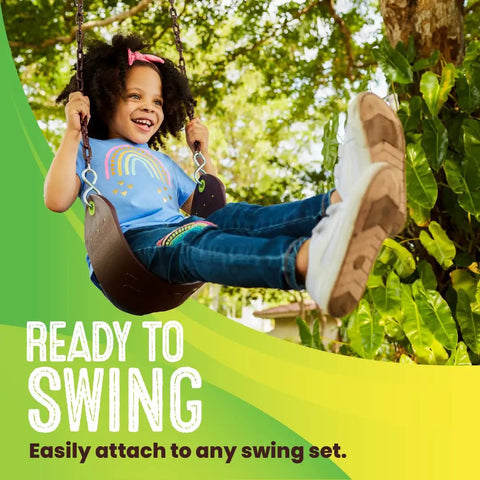 Child on Tree Outdoor Swing Set Replacement Swing Seat With Heavy Duty Rubber Coated Chains, Weather Resistant And Easy To Install