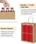Kraft Paper Gift Bags With Handles 8x4.25x10.5 Inches Bulk Pack Of 100 Brown Recycled Bags displaying bottles and cans inside
