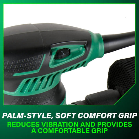 Close-up of palm-size comfort grip on 5 Inch Random Orbit Finishing Sander With Variable Speed And Palm Size Comfort Grip 230W Motor