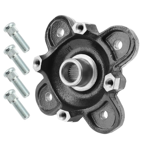 Close-up of Built Tough Front Wheel Hub And Bearing Assembly With Grade 8 Studs Fits Polaris Ranger 900 1000 Diesel 570 Full Size Pro Xd Evo Ev Utv Built Like A Rock Drop In with bolts.