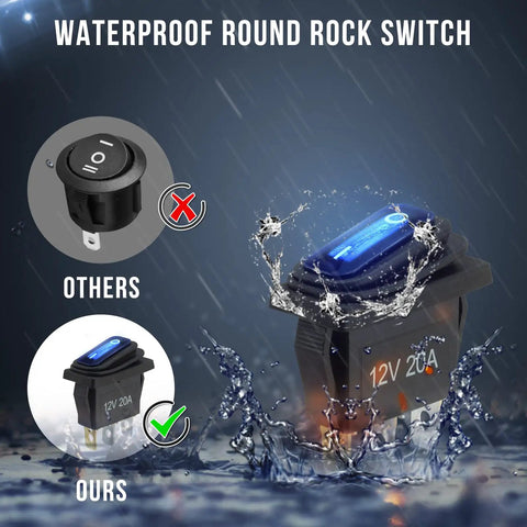 12V Waterproof Rocker Switch Five Pack with Three 20 CM Detachable Wires SPST Three Pin On Off Toggle Snap In Square Design