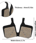 4 Pairs Bike Brake Pads Kit For Disc Brakes Replacement With Resin And Semi Metallic Material Quiet Wear Resistant And Low Noise Braking Convenient Set For Quick Swap Compatible With Magura MT5 MT7 showing dimensions and material detail