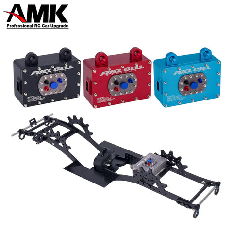 Beefy CNC Aluminum RC Crawler Fuel Cell Receiver With Simulated Fuel Tank Fits SCX10 PRO RR10 Capra Gray, Red, Blue Models Displayed