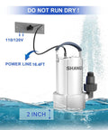 1 HP Submersible Sump Pump, 4500 GPH Water Transfer Pump With Stainless Steel Build in water, 2-inch suction, power line in view