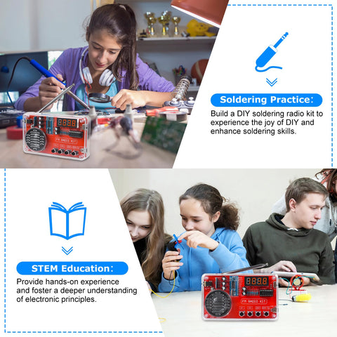 FM Radio Soldering Practice Kit With LED Display And Auto Station Search, hands-on high school solder project in use
