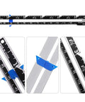 2 Pieces Sewing Gauge With Sliding Marker 5 In 1 Measuring Tool For Fabric Quilting And Sewing Hemming Ruler And Seam Allowance Guide Go To Patchwork DIY Projects Beginner Friendly Machine Accessories showing close-up of metric and imperial scales with blue markers