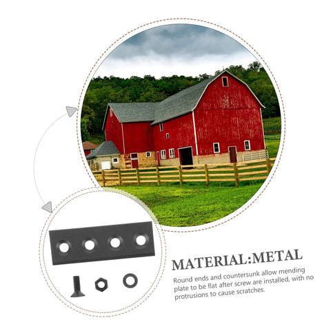Heavy Duty Sliding Barn Door Hardware Set With Track Connector And Mending Plates In Black Finish Flat Bracket System shown with barn and accessories