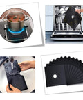 14 Pack Stove Burner Covers Double Thickness Reusable Non Stick Heat Resistant Gas Range Protectors for Kitchen shown in use and cleaning