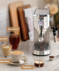 This 20 Bar Espresso Machine Straight Slaps With An Auto Milk Frother And Compact Stainless Steel Build delivering Americano, Cappuccino, Macchiato, Espresso.