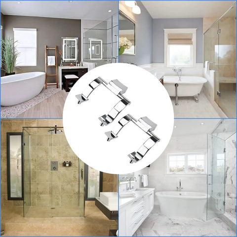 Badass 2 Pack Chrome Towel Bar Brackets For Shower And Tub Enclosure With Hardcore Zinc Alloy Design displayed in various bathroom settings.