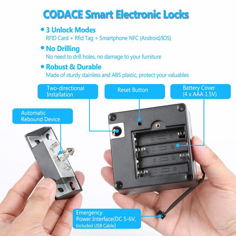 Back view of RFID Cabinet Lock With NFC Technology For Double Door Wooden Cabinets And Drawers, Smart Electronic Slide Latch