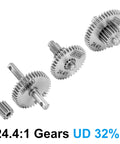 Image of Stainless Steel 24.4 to 1 Transmission Gear Pinion Set for TRX4M Upgrade showing 3 CNC machined gears, durable and rust resistant.