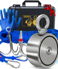 1200 Lb Magnet Fishing Kit With Heavy Duty Case Double Sided Magnets 2 In 1 For Treasure Hunters Includes Grappling Hook