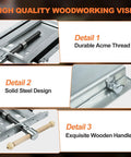 Heavy Duty Adjustable Woodworking Vise For Custom Workbenches Up To 23 Inches Thick with durable acme thread and solid steel design.
