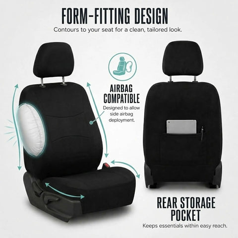 Full Set Cloth Car Seat Covers With Universal Fit For Front Seats And Split Rear Bench, Airbag Compatible And Easy Clean