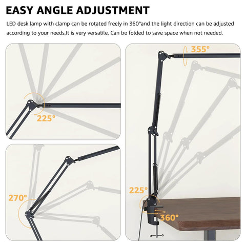 Clamp On Swing Arm LED Desk Lamp With 80 LED Beads 5 Color Modes And 11 Brightness Levels 360 Degree Adjustable Arm