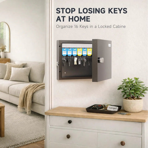 16 Key Wall Mounted Lock Box With 3 Digit Combination Lock And Backup Key for organizing keys in home entryway