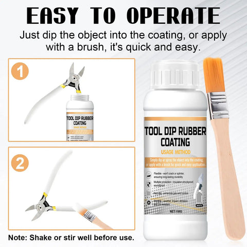Tool Dip Rubber Coating For Tools, Waterproof Flexible Rubber Dip For Metal Wood Plastic, Seals Gaps, Weatherproof Protective Coating, Easy To Apply White Finish bottle and brush, 150g