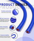 Close-up of 5Ft Inner Diameter 1 Inch Silicone Heater Hose For Your Vehicle Cooling System Blue Reinforced Polyester Braided Tubing, orange interior