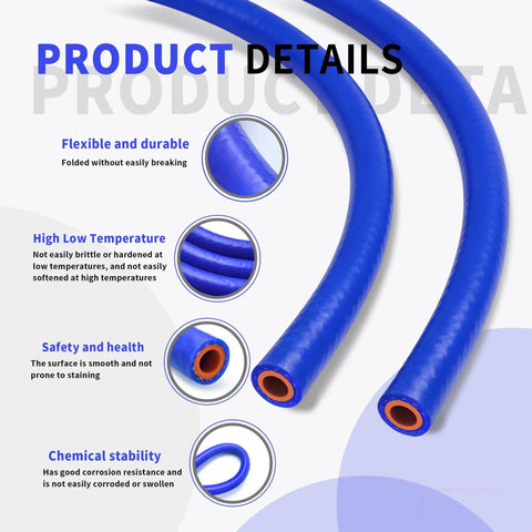 Close-up of 5Ft Inner Diameter 1 Inch Silicone Heater Hose For Your Vehicle Cooling System Blue Reinforced Polyester Braided Tubing, orange interior