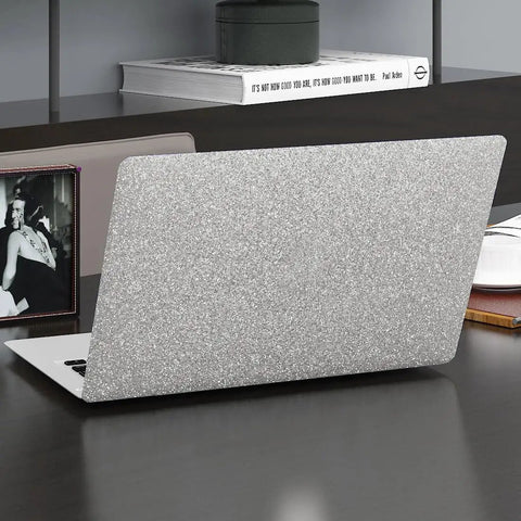 Silver Glitter Peel And Stick Wallpaper for Dresser And Desks applied on laptop, self-adhesive vinyl wrap on desk
