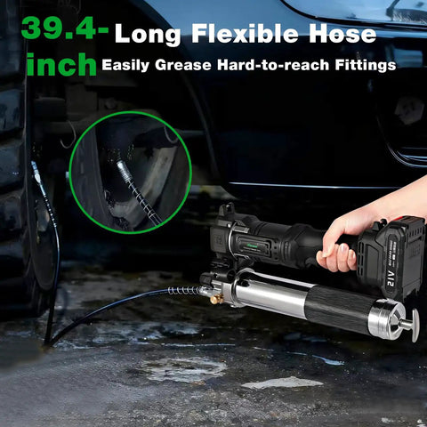 Cordless Grease Gun 12000 PSI Kit With 2 Rechargeable Batteries 39.4 Inch Flexible Hose LED Light Fast Charger Battery Powered