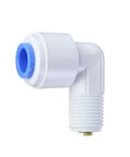 Check valve elbow, 1/4-in quick-connect, white plastic with blue push-fit socket and threaded brass outlet