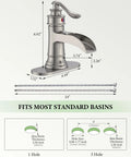 Dimensions of Waterfall Bathroom Faucet In Brushed Nickel Finish Dope Farmhouse Style Vanity Sink Tap With Deck Plate