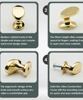 4 Pack Polished Brass Cabinet Knobs Set Solid Zinc Alloy Pulls showcasing design and mounting screws in multiple views