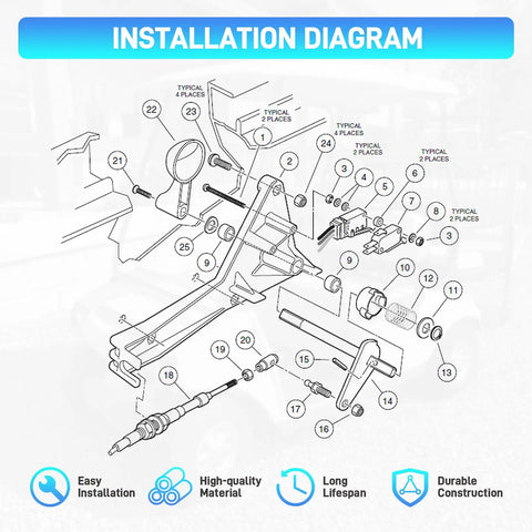 Installation diagram of Forward And Reverse Shifter Assembly With Handle For 1992 Up Club Car DS Gas Golf Cart Replacement