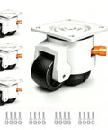 Heavy Duty Leveling Casters With Knurled Ratchet Handle For No Worries Height Tuning 3300 Lbs Load Capacity Set Of 4 white swivel wheels with mounting kit.