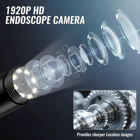 Endoscope Camera 16.4 Ft Cable 1920P HD For iOS And Android With Type C To Lightning And Type C To Micro USB Adapters Real Time View On Phones Tablets And PCs HarmonyOS Not Supported, lens diagram
