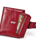 Women Leather Wallet RFID Blocking Small Bifold Zipper Pocket Card Case Purse With ID Window Red, Compact Yet Roomy