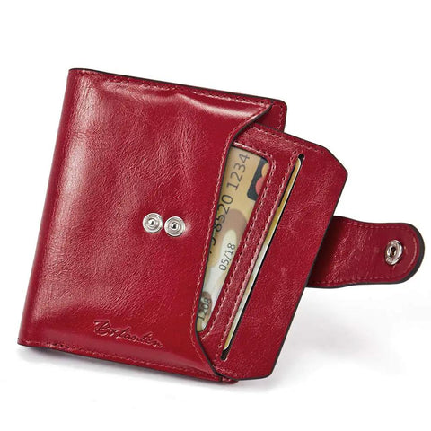 Women Leather Wallet RFID Blocking Small Bifold Zipper Pocket Card Case Purse With ID Window Red, Compact Yet Roomy