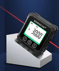Rechargeable Magnetic Angle Finder With 0.01 Degree Resolution And 0.2 Degree Accuracy For DIY And Pro Woodworking Plumbing And Metalwork Ready To Roll Out Of The Box For Easy Leveling And Precision Angle Setup on metal block, 30° readout