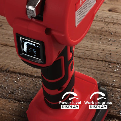 Crafthydro 21V Cordless Battery Electric Ratcheting Cable Cutter Heavy Duty Tool control panel with power level and work progress displays.
