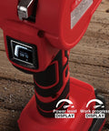 Kickass 21V Cordless Electric Cable Cutter Features Slick Ratcheting Drive For Heavy Duty Battery Power And Smooth Fast Cuts Through Thick Wiring On Job Sites, showing power level and work progress display.