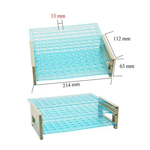 Detachable Plastic Test Tube Rack For 12 To 13 mm Tubes, 50 Holes With 13 mm Diameter, Easy Assembly Lab Organizer dimensions