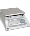 Pro Grade Kitchen Scale With Percentage Weighing For Baking And Soap Making Four Modes Pounds Ounces Kilograms Grams Easy Clean Stainless Platform Slim Silver Design And Big Eight Thousand Grams Capacity, angled view