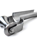 Beefy 4 Inch Stainless Steel Cable Puller Sheave For Heavy Duty Conduit Feeding in a side view, showcasing its rust-resistant finish