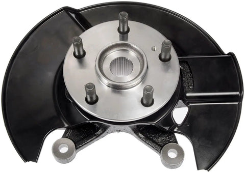 Heavy Duty Bulletproof Front Left Wheel Bearing And Hub Assembly Loaded Knuckle view with metal components and black finish.