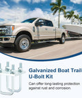 Truck towing boat with Two Piece Square U Bolt Kit For Boat Trailer Axle Leaf Springs Heavy Duty U Bolts in foreground.