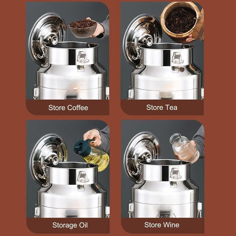 Heavy Duty 12-68 Gallon Stainless Steel Storage Bucket with Sealed Lids For Rice Grains Coffee Beans Dog Food Oil And Milk Can Jug Container for coffee, tea, oil, and wine.