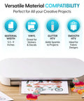 Compact Vinyl Cutter For Home Decals, 4 To 9 Inch Wide, shown with creative project examples, on wooden table.