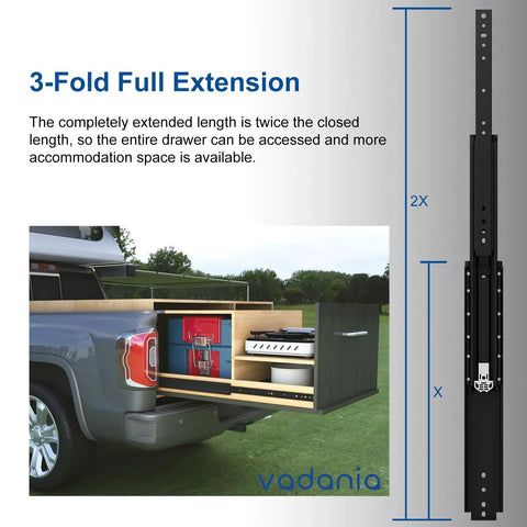 52 Inch Beefy Industrial Grade Heavy Duty Drawer Slide Without Lock A76 Black Electroplated Cold Rolled Steel Three Fold Full Extension