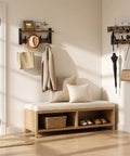 29 Inch Wall Mounted Coat Rack with Swanky Shelf and Heavy Duty Hooks for Entryway Organization Brown Storage Holder for Coats Bags Hats and Mail Hallway Rack that Updates Your Vibe and Maximizes Floor Space in stylish entryway.