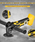 Cordless oscillating multi-tool in yellow and black, side view showing 6-speed dial